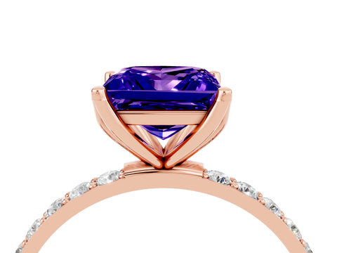 Rose gold Princess Cut Tanzanite Solitaire Engagement Ring with Pavé Band and Prong Setting_4