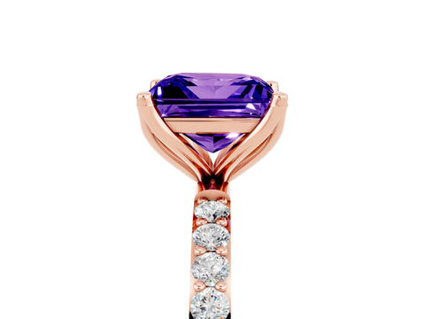 Rose gold Princess Cut Tanzanite Solitaire Engagement Ring with Pavé Band and Prong Setting_5