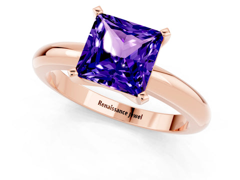 Rose gold Princess Cut Tanzanite Solitaire Engagement Ring with Round Band and Four-Prong Setting_1