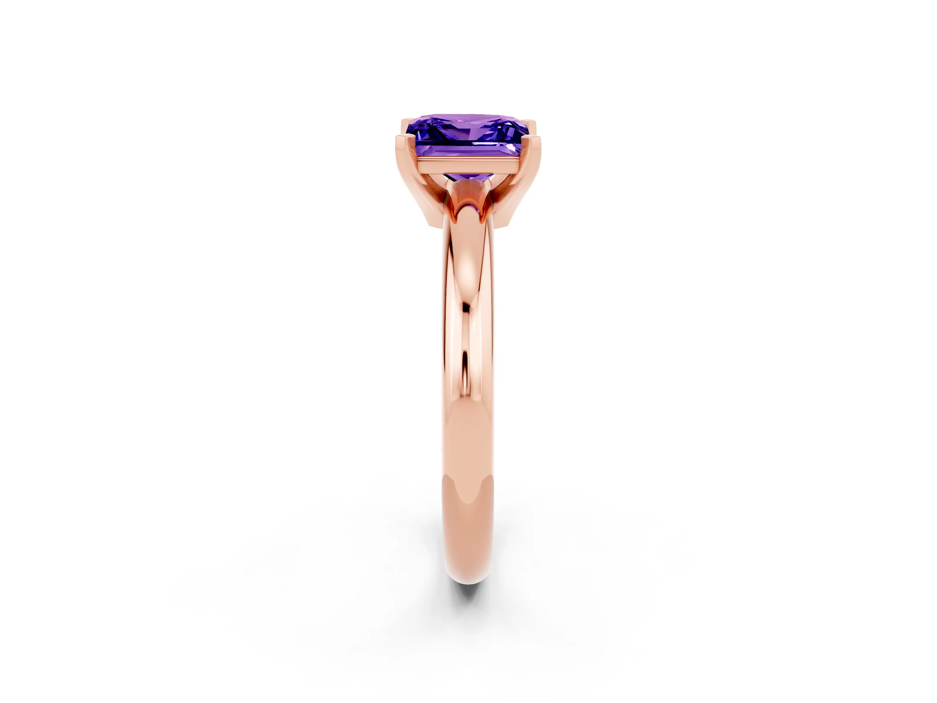 Rose gold Princess Cut Tanzanite Solitaire Engagement Ring with Round Band and Four-Prong Setting_2