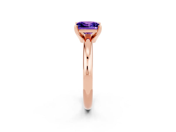 Rose gold Princess Cut Tanzanite Solitaire Engagement Ring with Round Band and Four-Prong Setting