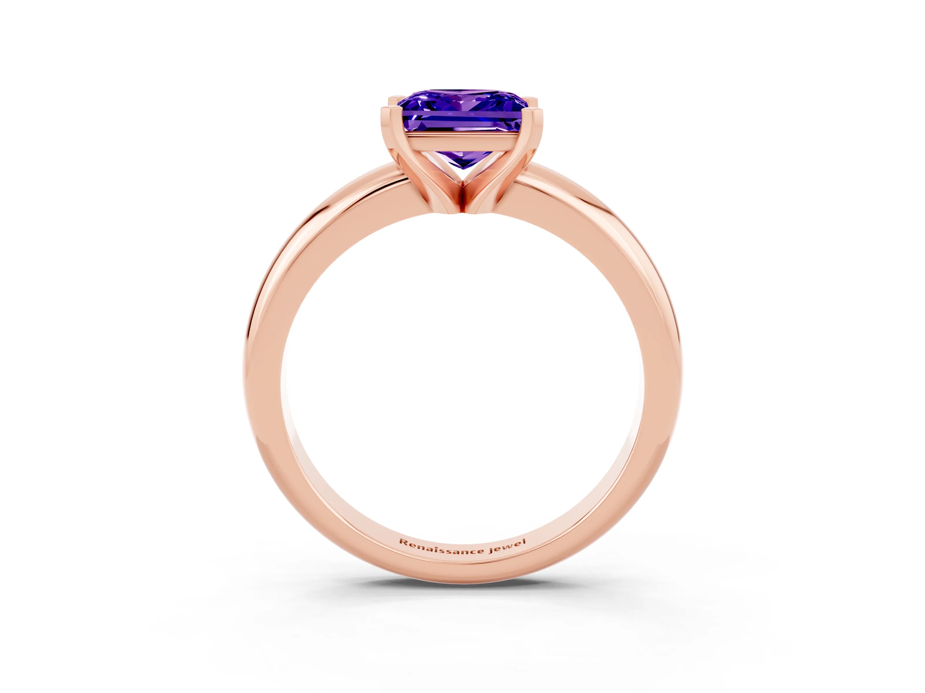 Rose gold Princess Cut Tanzanite Solitaire Engagement Ring with Round Band and Four-Prong Setting_3