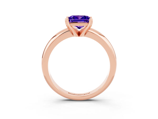 Rose gold Princess Cut Tanzanite Solitaire Engagement Ring with Round Band and Four-Prong Setting