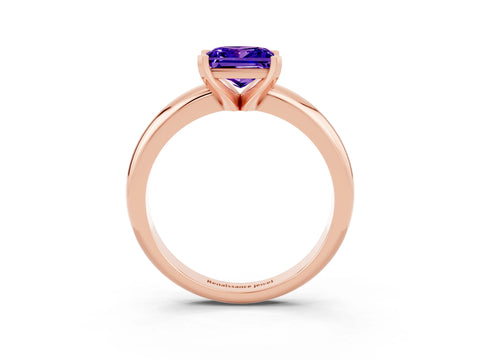 Rose gold Princess Cut Tanzanite Solitaire Engagement Ring with Round Band and Four-Prong Setting_3