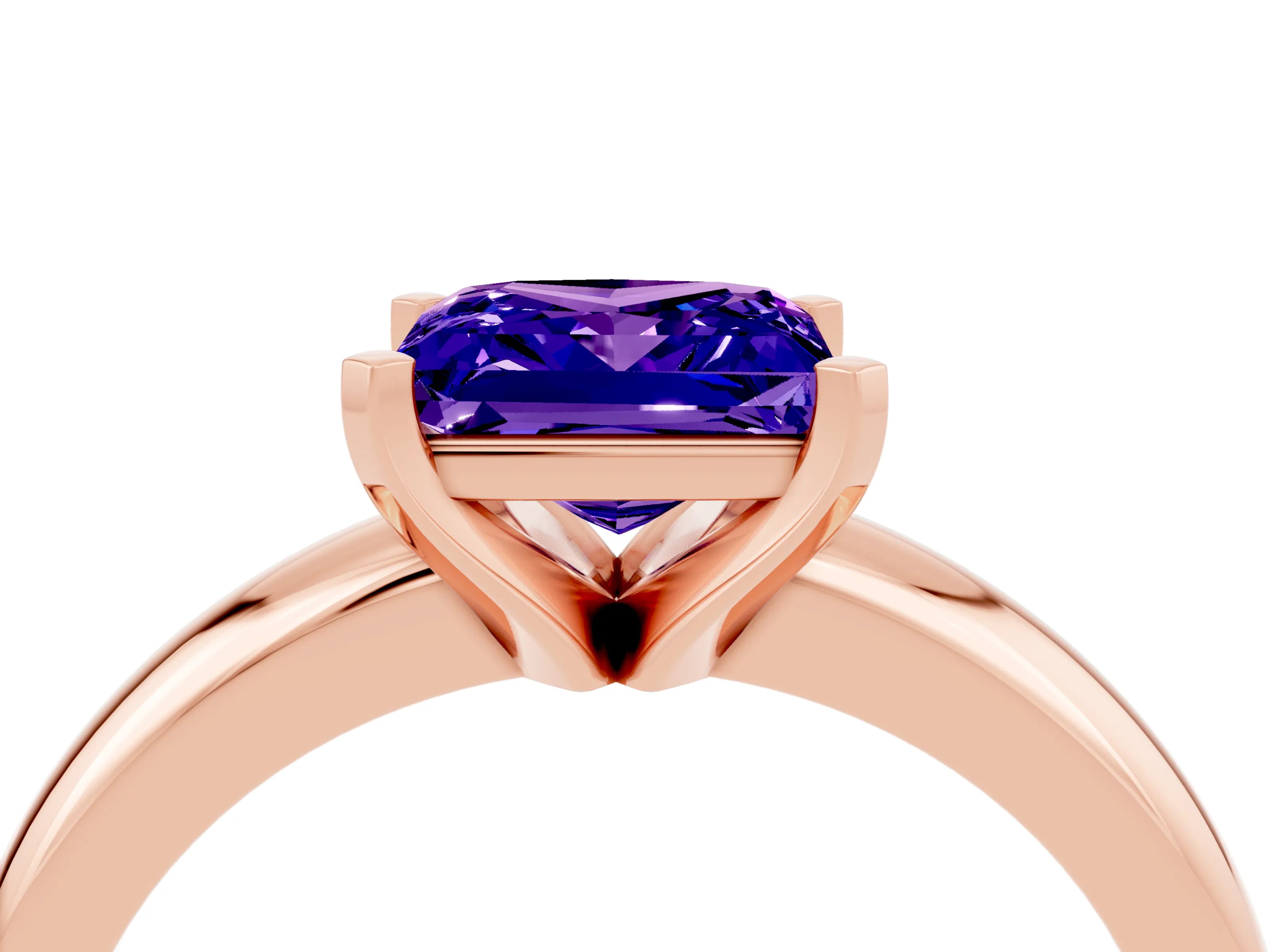 Rose gold Princess Cut Tanzanite Solitaire Engagement Ring with Round Band and Four-Prong Setting_4