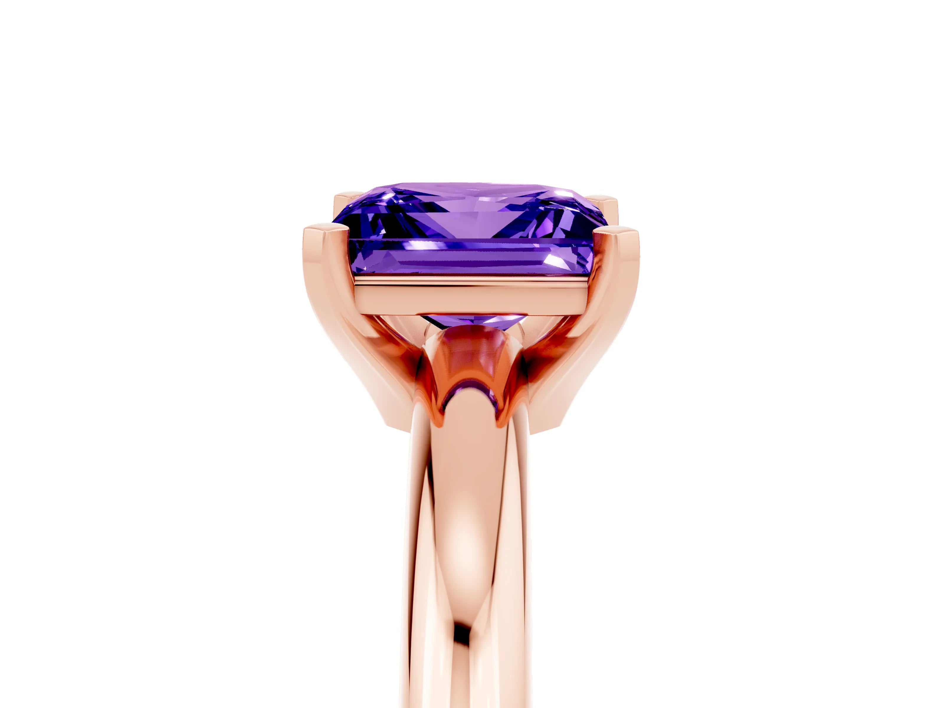 Rose gold Princess Cut Tanzanite Solitaire Engagement Ring with Round Band and Four-Prong Setting_5