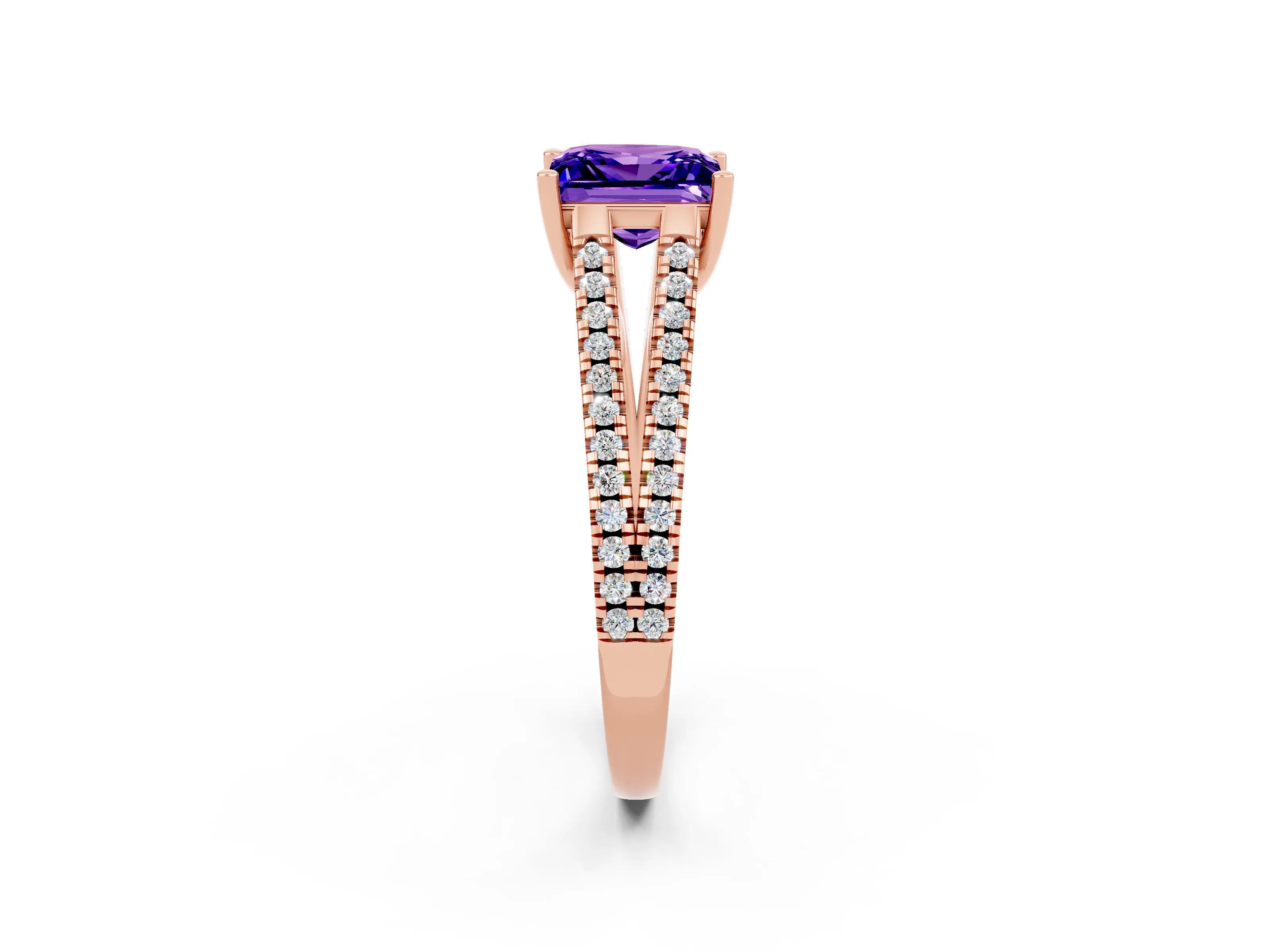Rose gold Princess Cut Tanzanite Solitaire Engagement Ring with Split Shank Pavé Band_2
