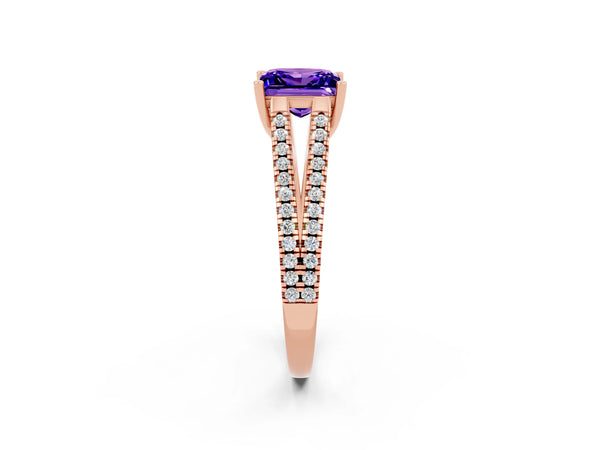Rose gold Princess Cut Tanzanite Solitaire Engagement Ring with Split Shank Pavé Band