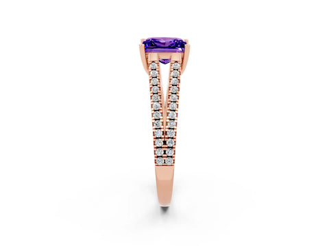 Rose gold Princess Cut Tanzanite Solitaire Engagement Ring with Split Shank Pavé Band_2