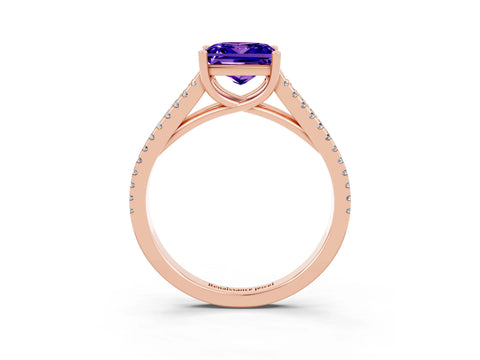 Rose gold Princess Cut Tanzanite Solitaire Engagement Ring with Split Shank Pavé Band_3