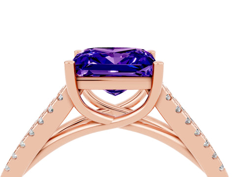 Rose gold Princess Cut Tanzanite Solitaire Engagement Ring with Split Shank Pavé Band_4
