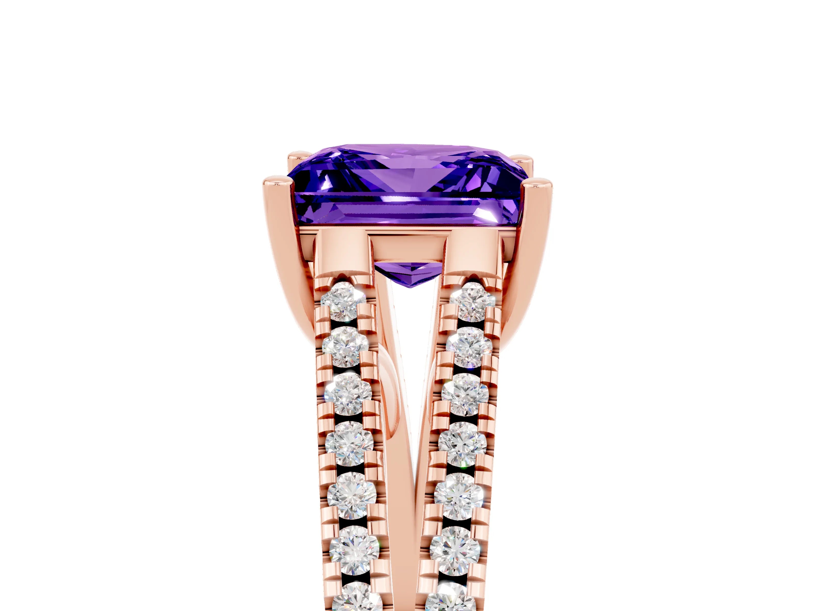 Rose gold Princess Cut Tanzanite Solitaire Engagement Ring with Split Shank Pavé Band_5