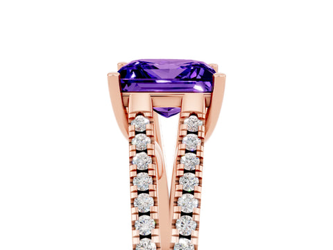 Rose gold Princess Cut Tanzanite Solitaire Engagement Ring with Split Shank Pavé Band_5
