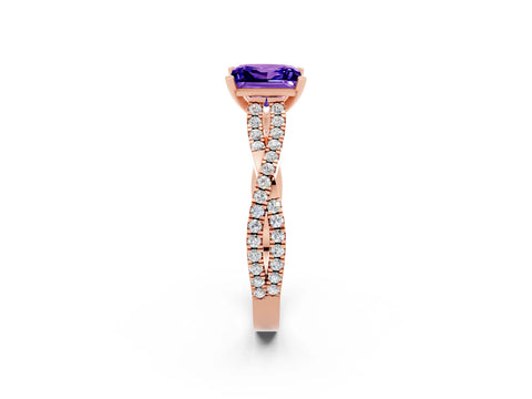 Rose gold Princess Cut Tanzanite Solitaire Engagement Ring with Twisted Pavé Band and Four-Prong Setting_14