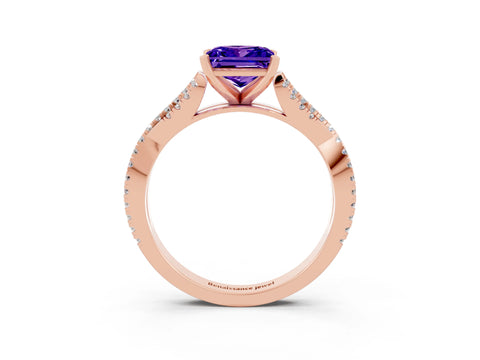 Rose gold Princess Cut Tanzanite Solitaire Engagement Ring with Twisted Pavé Band and Four-Prong Setting_15