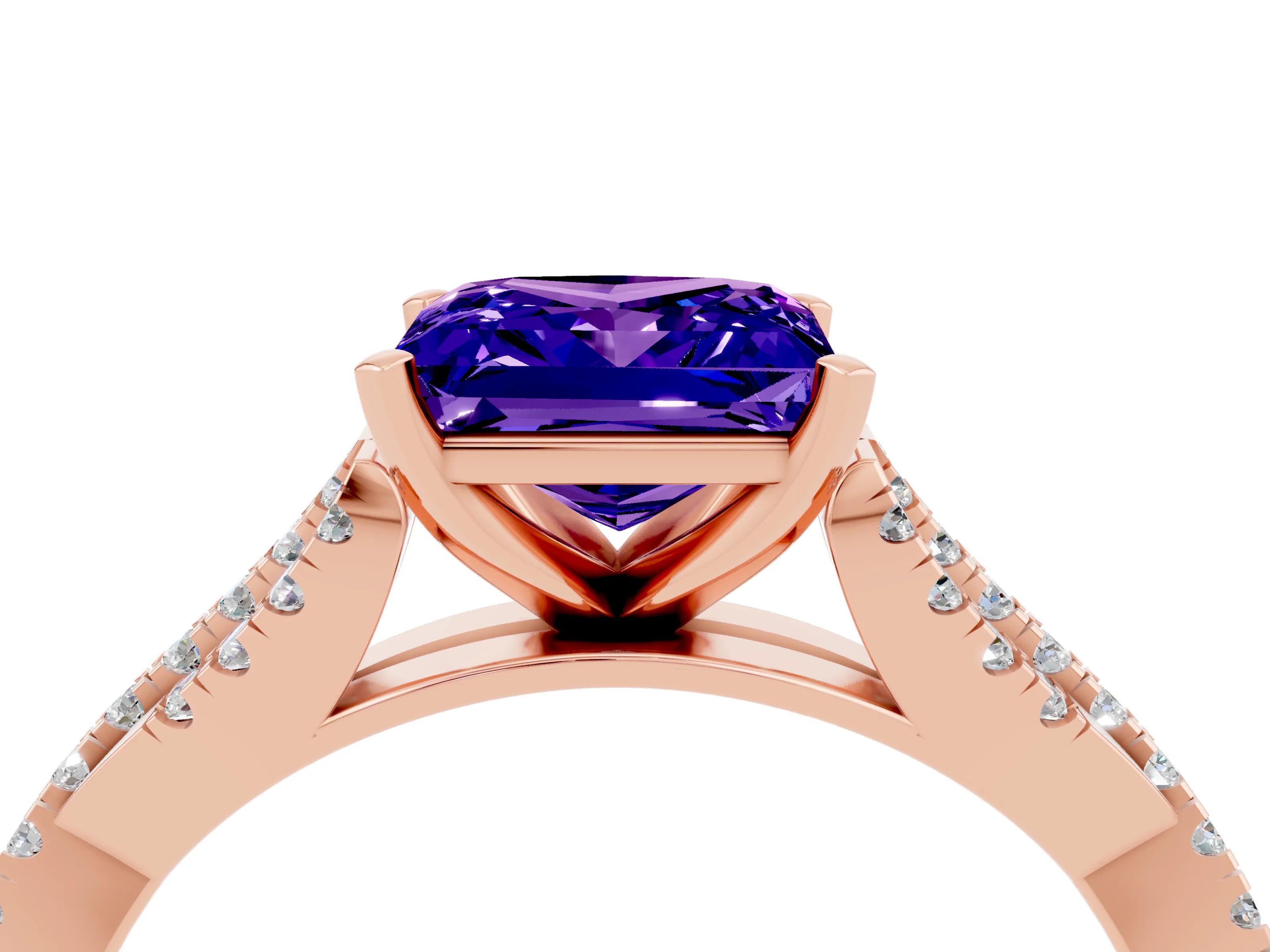 Rose gold Princess Cut Tanzanite Solitaire Engagement Ring with Twisted Pavé Band and Four-Prong Setting_16