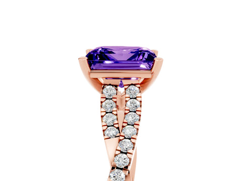 Rose gold Princess Cut Tanzanite Solitaire Engagement Ring with Twisted Pavé Band and Four-Prong Setting_17