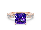 Rose gold Princess Cut Tanzanite Solitaire Pavé Band with Four-Prong Setting