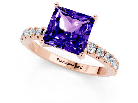 Rose gold Princess Cut Tanzanite Solitaire Pavé Band with Four-Prong Setting_1