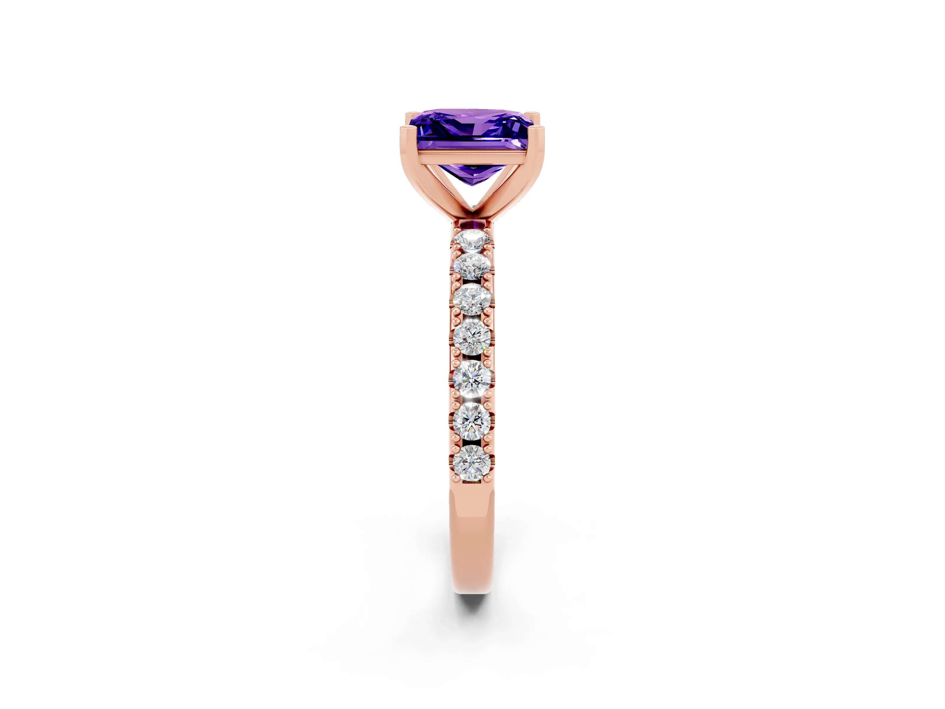 Rose gold Princess Cut Tanzanite Solitaire Pavé Band with Four-Prong Setting_2