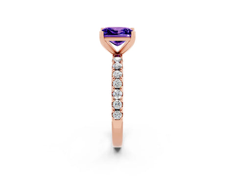 Rose gold Princess Cut Tanzanite Solitaire Pavé Band with Four-Prong Setting_2