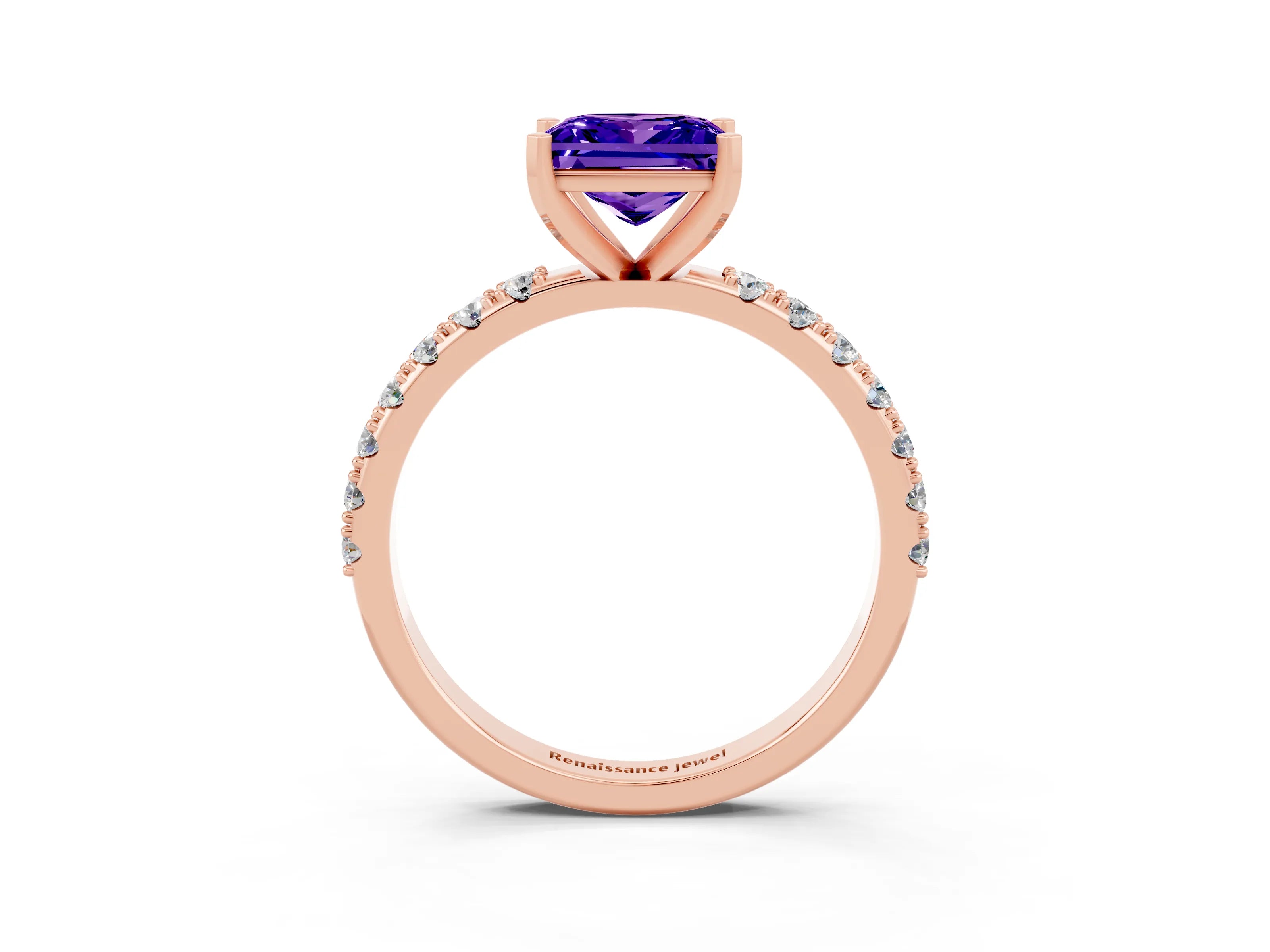 Rose gold Princess Cut Tanzanite Solitaire Pavé Band with Four-Prong Setting_3