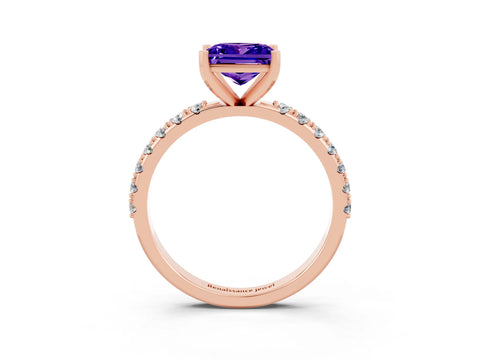 Rose gold Princess Cut Tanzanite Solitaire Pavé Band with Four-Prong Setting_3
