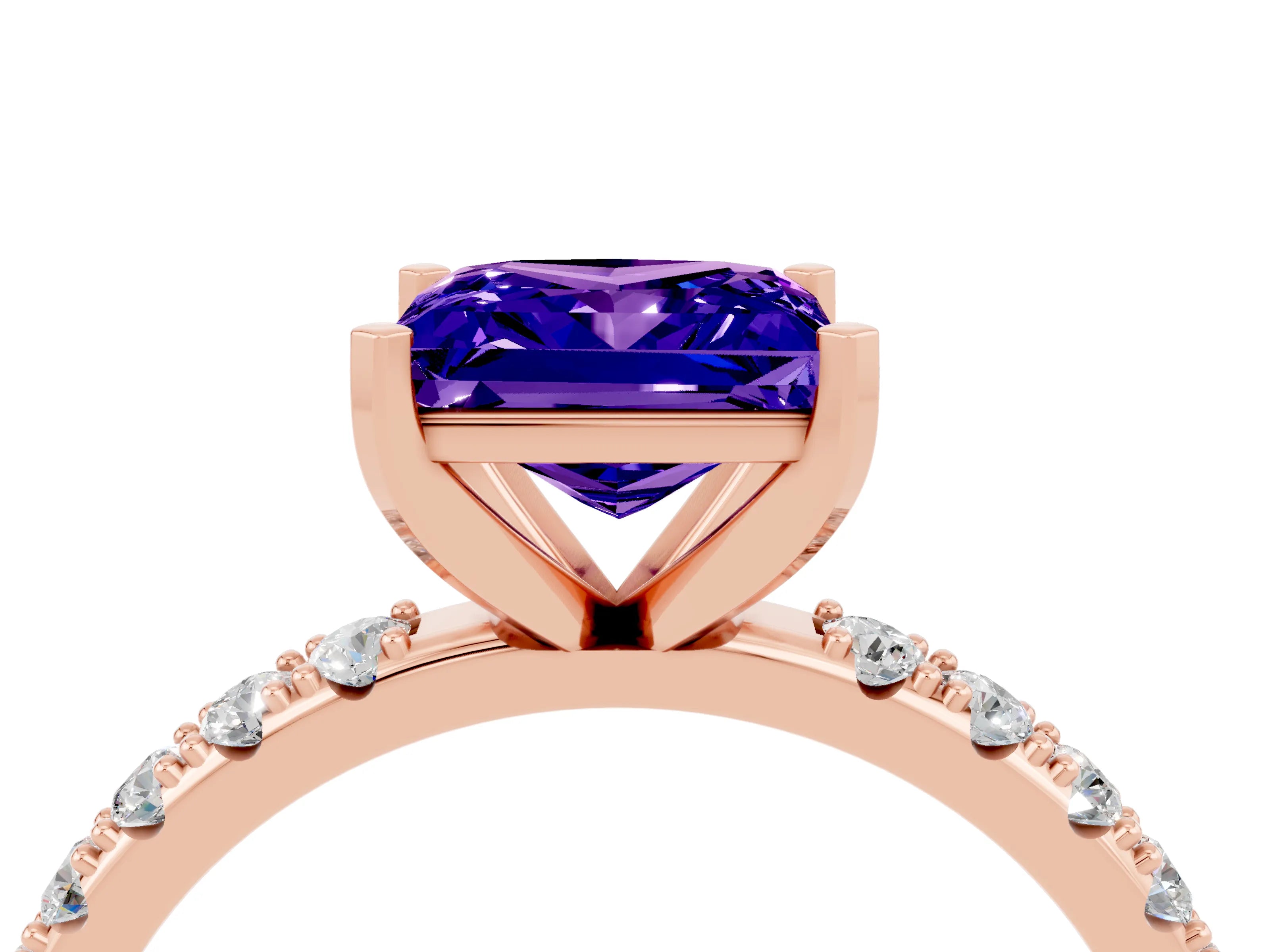 Rose gold Princess Cut Tanzanite Solitaire Pavé Band with Four-Prong Setting_4
