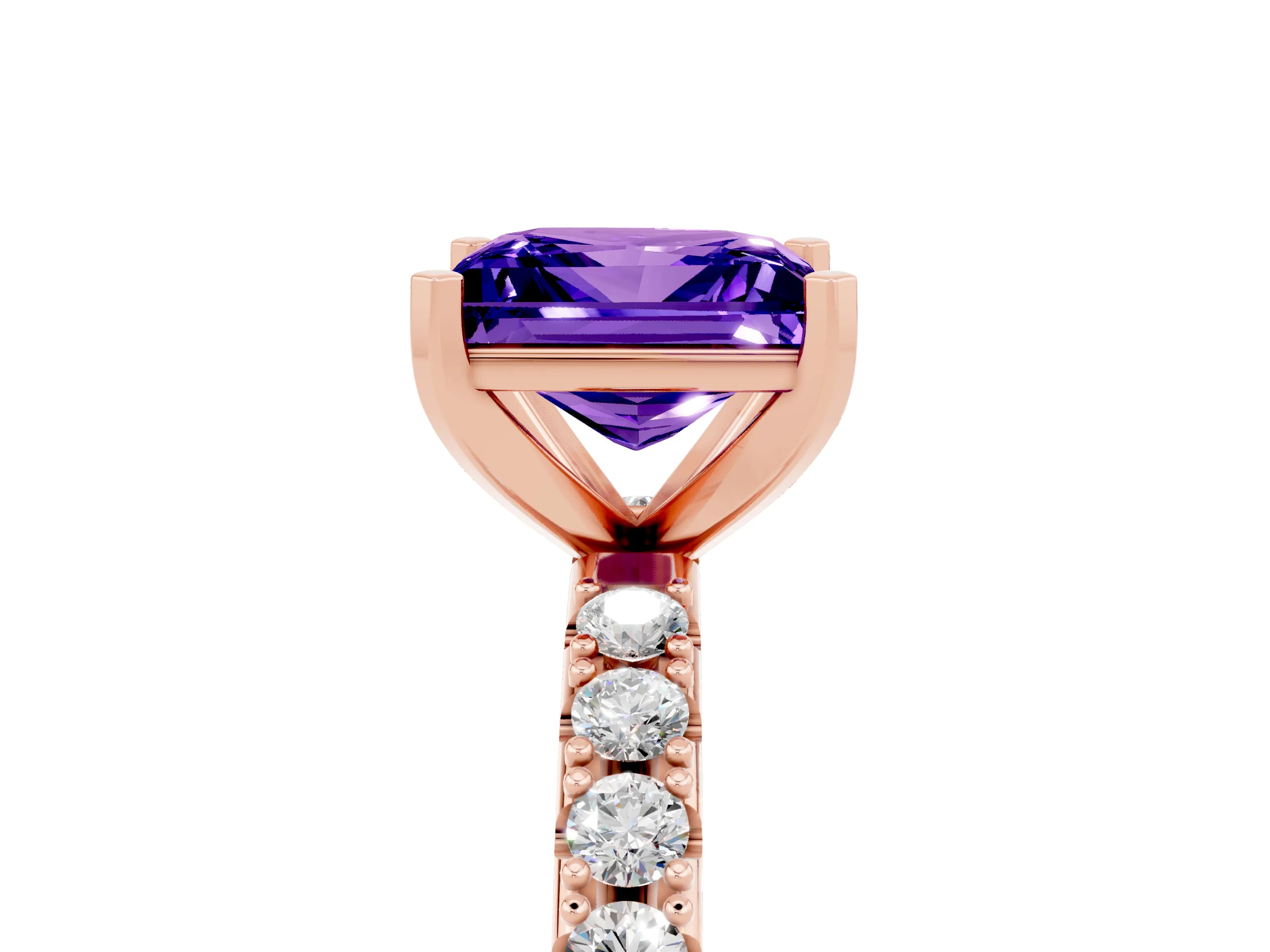 Rose gold Princess Cut Tanzanite Solitaire Pavé Band with Four-Prong Setting_5