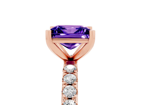 Rose gold Princess Cut Tanzanite Solitaire Pavé Band with Four-Prong Setting_5