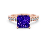 Rose gold Princess Cut Tanzanite Solitaire Pavé Engagement Ring with Round Band and Prong Setting_12