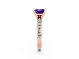 Rose gold Princess Cut Tanzanite Solitaire Pavé Engagement Ring with Round Band and Prong Setting_14