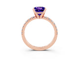 Rose gold Princess Cut Tanzanite Solitaire Pavé Engagement Ring with Round Band and Prong Setting_15