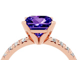 Rose gold Princess Cut Tanzanite Solitaire Pavé Engagement Ring with Round Band and Prong Setting_16