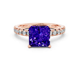 Rose gold Princess Cut Tanzanite Solitaire Pavé Engagement Ring with Round Band and Prong Setting_72