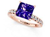 Rose gold Princess Cut Tanzanite Solitaire Pavé Engagement Ring with Round Band and Prong Setting_73