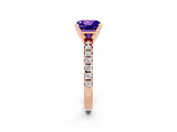 Rose gold Princess Cut Tanzanite Solitaire Pavé Engagement Ring with Round Band and Prong Setting_74