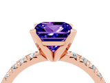 Rose gold Princess Cut Tanzanite Solitaire Pavé Engagement Ring with Round Band and Prong Setting_76