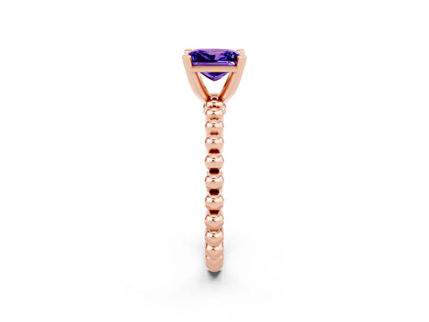 Rose gold Princess Cut Tanzanite Solitaire Ring with Beaded Band and Prong Setting_2