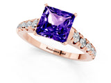 Rose gold Princess Cut Tanzanite Solitaire Ring with Cathedral Setting and Pavé Band_1