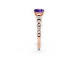 Rose gold Princess Cut Tanzanite Solitaire Ring with Cathedral Setting and Pavé Band_2