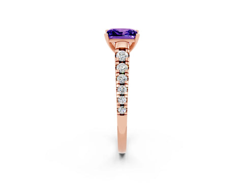 Rose gold Princess Cut Tanzanite Solitaire Ring with Cathedral Setting and Pavé Band_2