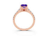 Rose gold Princess Cut Tanzanite Solitaire Ring with Cathedral Setting and Pavé Band_3