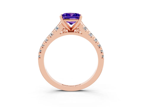 Rose gold Princess Cut Tanzanite Solitaire Ring with Cathedral Setting and Pavé Band_3