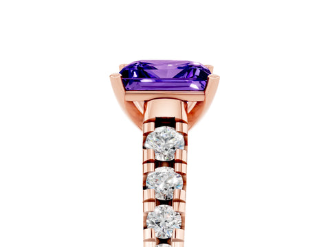 Rose gold Princess Cut Tanzanite Solitaire Ring with Cathedral Setting and Pavé Band_5