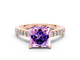 Rose gold Princess Cut Tanzanite Solitaire Ring with Crossover Gallery and Round  Pavé Band_12