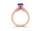 Rose gold Princess Cut Tanzanite Solitaire Ring with Crossover Gallery and Round  Pavé Band_15