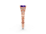 Rose gold Princess Cut Tanzanite Solitaire Ring with Filigree Band and Four-Prong Setting_26