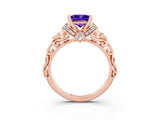 Rose gold Princess Cut Tanzanite Solitaire Ring with Filigree Band and Four-Prong Setting_27