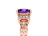 Rose gold Princess Cut Tanzanite Solitaire Ring with Filigree Band and Four-Prong Setting_29